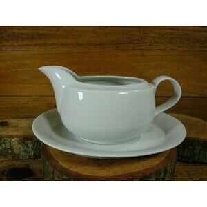 Alfoldi 2 Cup Gravy Boat & Underplate White Porcelain China - Hungary